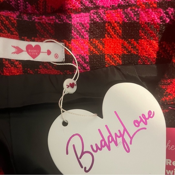 NWT Buddy Love Tweed Plaid Pink Black Red Skort Size Medium - Picture 6 of 6